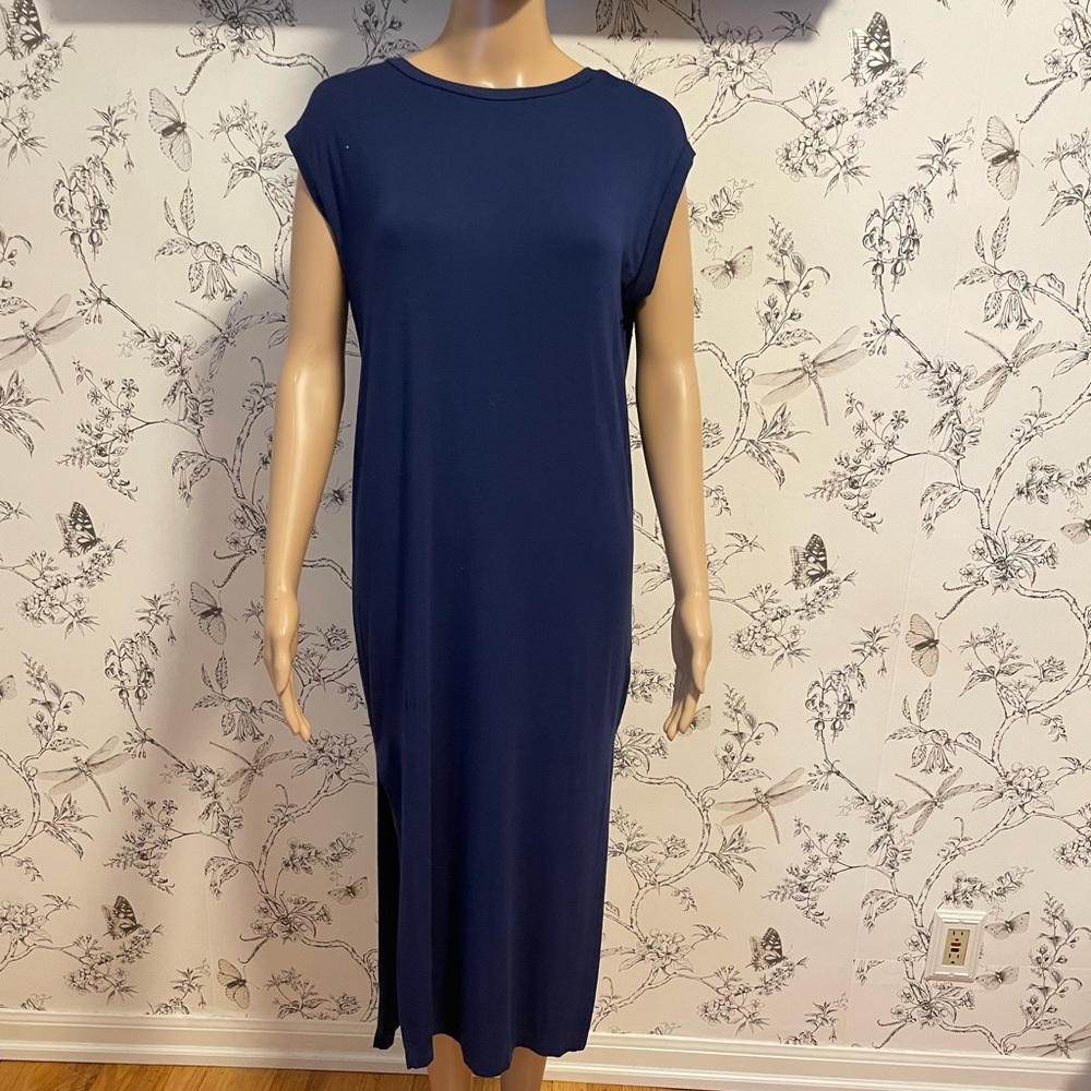 Blue Side Slit Midi Dress